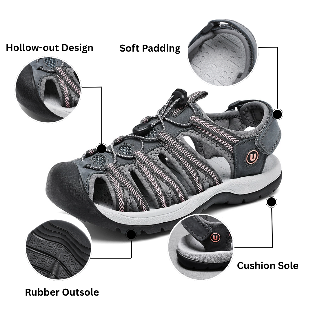 SooFeet Women Orthopedic Sandals Comfortable Arch-support Leather Mesh Gladiator Summer Walking