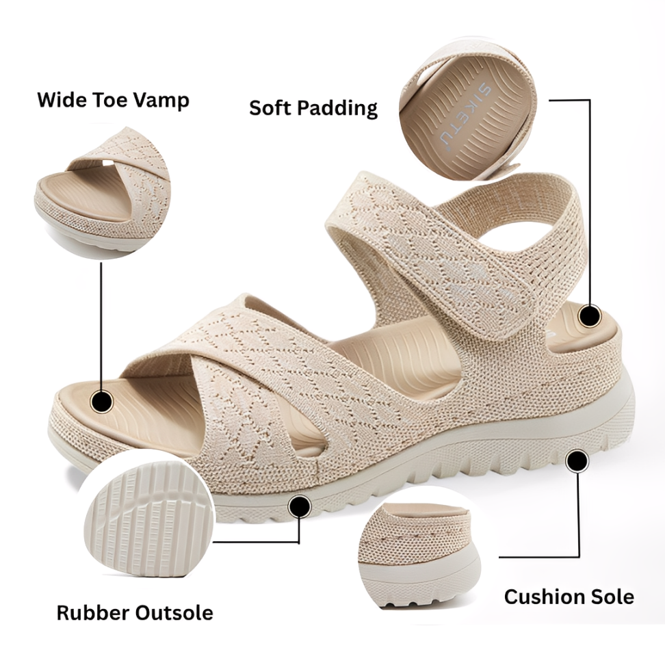 SooFeet Women Orthopedic Sandals Arch-support Comfortable Canvas Diamond-Knit Design