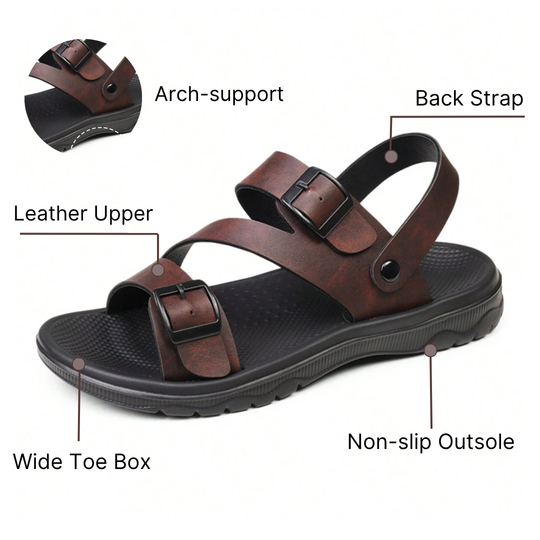 SooFeet Men Sandals Breathable Massage Leather Non-slip  2-in-1 Design Summer