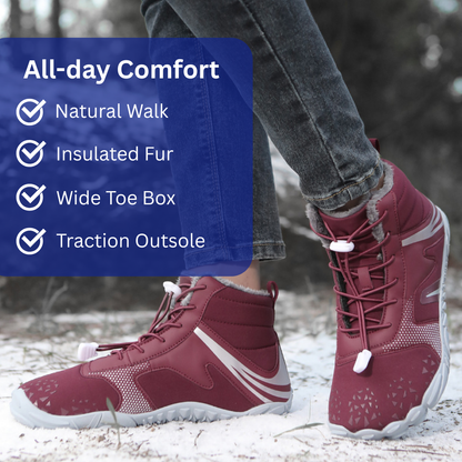 SooFeet Women Barefoot Boots Insulated Fur Water-resistant Leather Winter Natural Walking