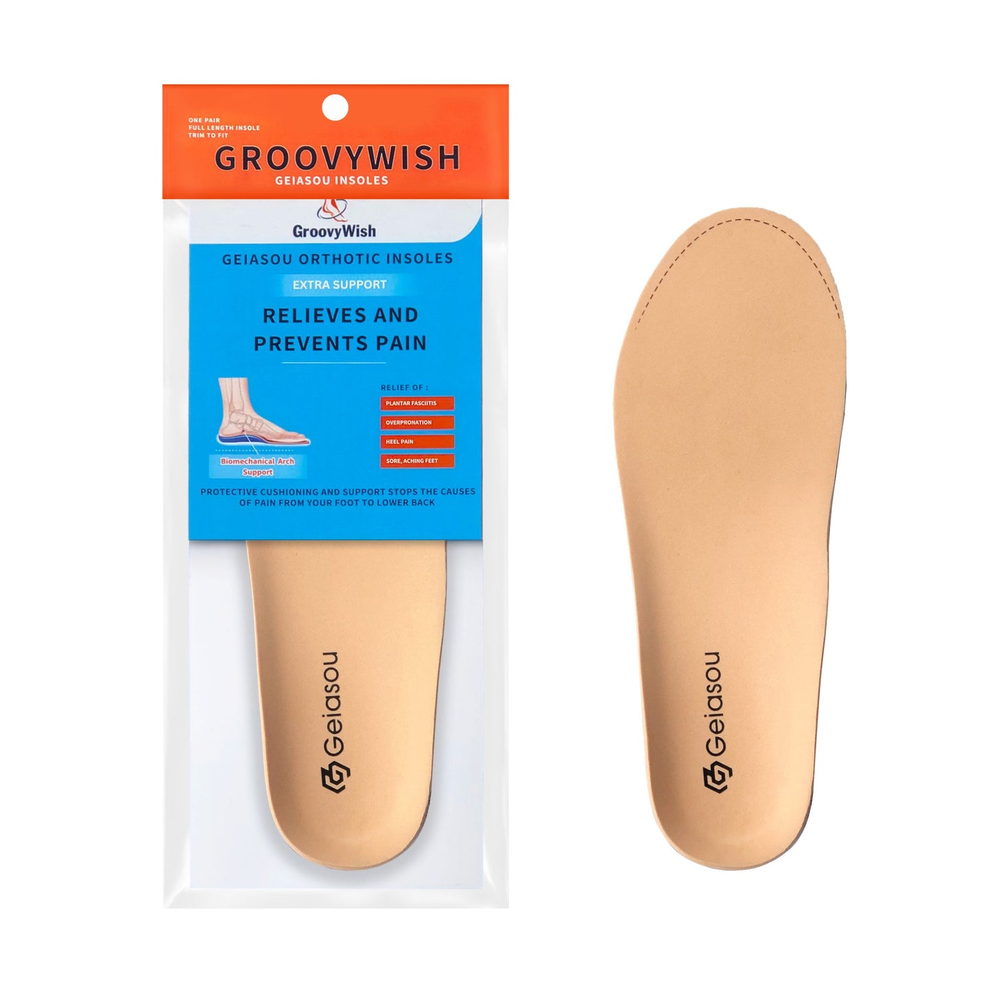 GEIASOU Orthotic Insoles Comfort Memory Foam Arch Support Pain Relief