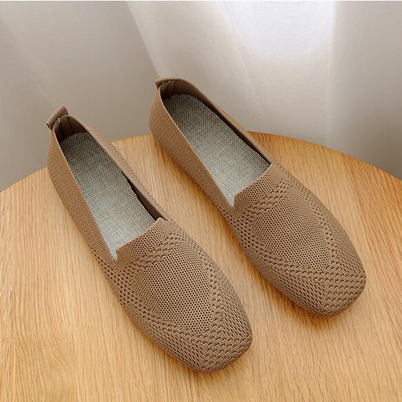SOOFEET Square Toe Loafers For Women Knit Breathable Casual